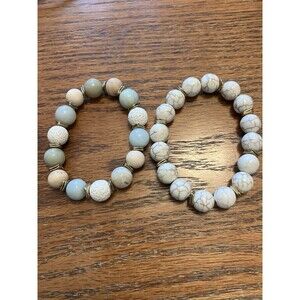 Stretch Beaded Bracelets Stone Amazonite Howlite Lava stone set of 2 pastels